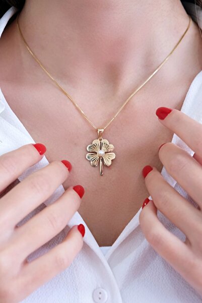 Güzide Kuyumcu Güzide 14 Ayar Altın Incili Yonca Kolye Ucu