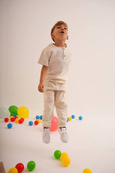 anonim Boy's Linen Short Sleeve Bottom Top Set