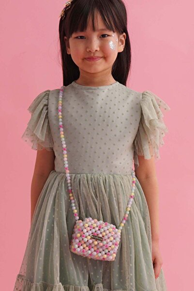 chipiques El Örgüsü Kapaklı Mini Pastel Boncuk İşlemeli Omuz Çantası