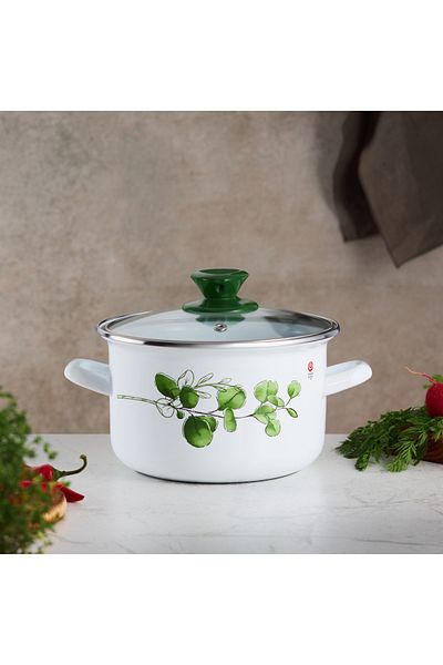 Emalia Olkusz 1907 Oala email cu capac 16cm, 2L, eucalipt