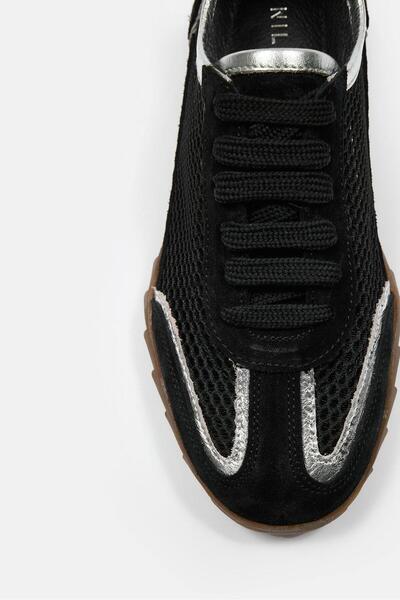 NILUFARR Gala Black Suede Genuine Leather Mesh Women's Sneaker
