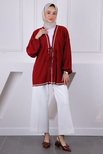 İmajButik Бургундско креп кимоно с кант