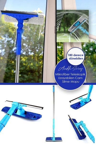 Anadolu Saray Self-Removing 180 Degree Rotating Telescopic Practical Glass Cleaning Apparatus Extending Glass Cleaning Mop