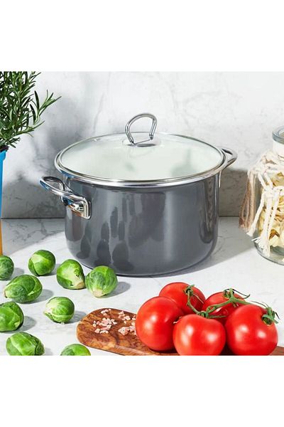 Emalia Olkusz 1907 Enamel pot with lid 20cm, 2.6L, gray, Optimum