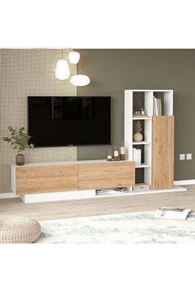 Yurudesign Blaze Tv Ünitesi Kapaklı Kitaplık Raf Sepet-Beyaz BE1-SW