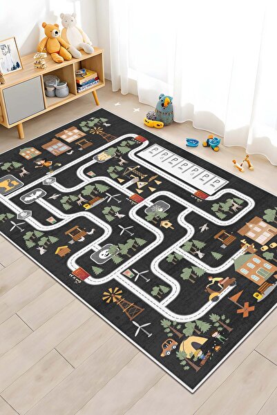 West Home Oyun Halısı Makinede Yıkanabilir Kaymaz Taban Antibakteriyel Yol De...