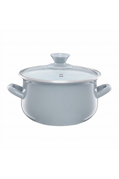 Emalia Olkusz 1907 Enamel pot with lid 18cm, 2.9L, gray, Pyza