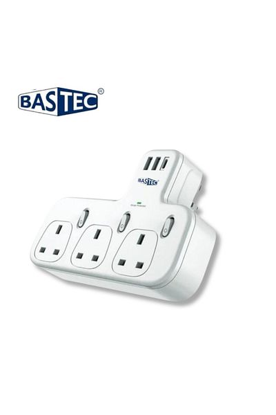 Bastec BC871 3-Outlet Wall Plug with 2 USB Ports and 1 PD Port with Fast Charging