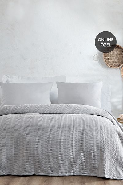 Yataş Liona Double 100% Cotton Pique Set - Gray