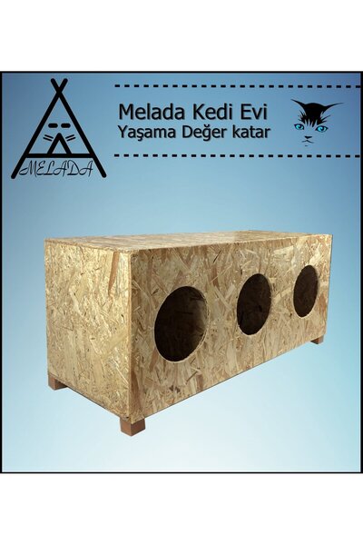 MELADA Kedi Evi Dış Ortam Uygun 3'lü Ahşap Kedi Evi OSB 93x41x39 cm