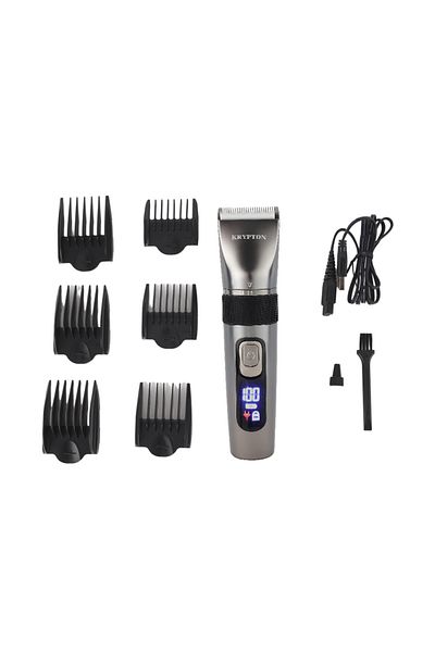 KRYPTON Professional hair and beard trimmer with digital display, 240-250 min runtime, IPX7 waterproof.