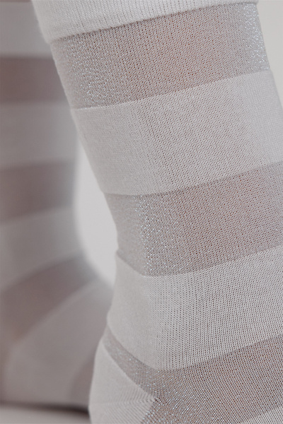 Forwena Glitter and Modal Mixed Striped Seamless White Glitter Women's Socks