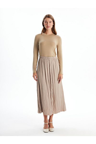 LC Waikiki Women's Elastic Waist Plain Pleated Satin Skirt