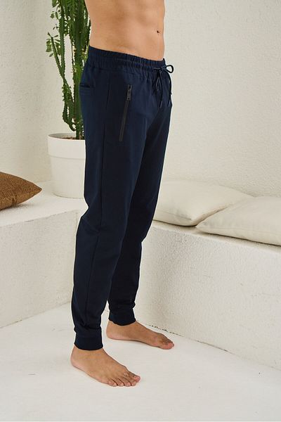 KLY Ανδρικό μπλε Navy Standard Fit Regular Fit με 2 νήματα άνετο βαμβακερό παντελόνι Jogger
