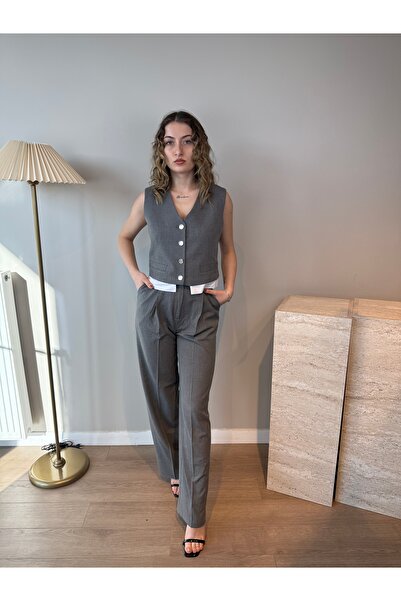 Bisou Gri yelek etek takım