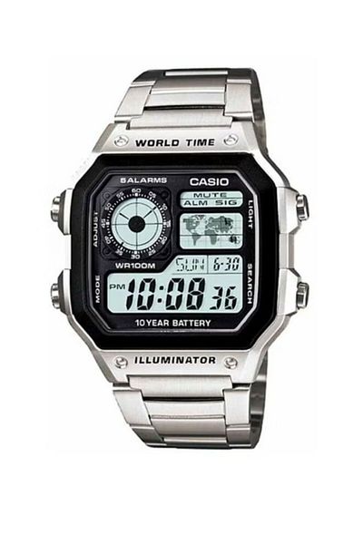 Casio كاسيو ساعة يد رقمية للشباب AE-1200WHD-1A - قياس 42 مم - لون فضي للرجال