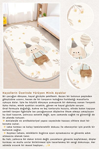 West Home Uyku Halısı Makinede Yıkanabilir Kaymaz Taban Antibakteriyel Bej Çocuk  Halısı