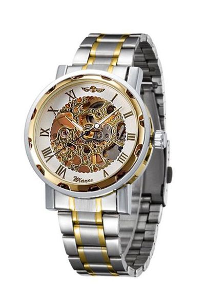 COOYA Skeleton Wrist Watch, Fashion Diamond Luminous Movement with Roman Number Mechanical