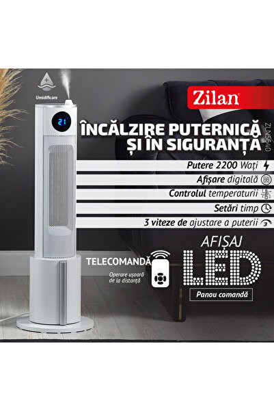 Zilan Aeroterma tip turn Zilan ZLN5640 Alba, putere 2200W, ecran LED, 3 trepte de viteza