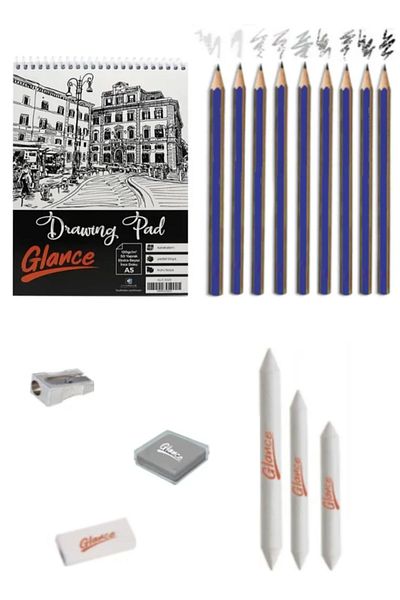 GLANCE A5 Sketchbook 50 Yp 9 Pcs Pencil Drawing Set with Eraser