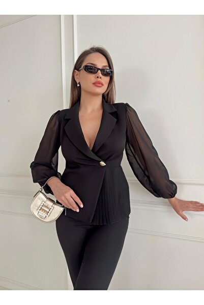 SHOP MY Premium Series Transparent Detailed Padded Double Breasted Design Jacket