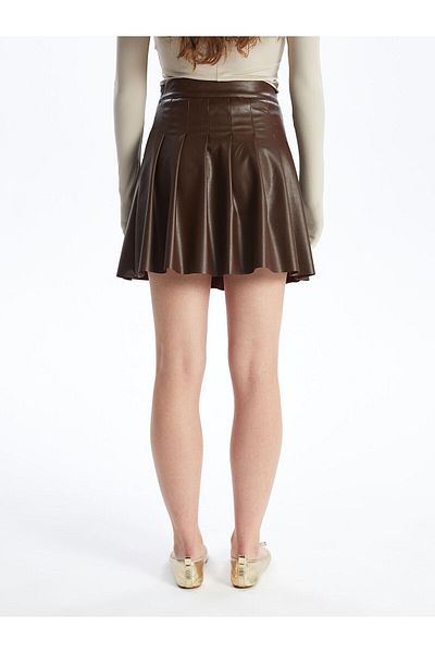 LC Waikiki Women's Brown Skirt - Faux Leather Binding (Bg71)
