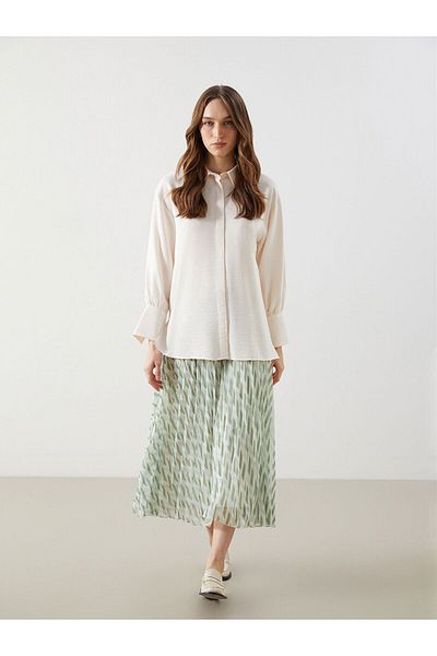 LC Waikiki Patterned Chiffon Women's Pleated Skirt with Elastic Waist