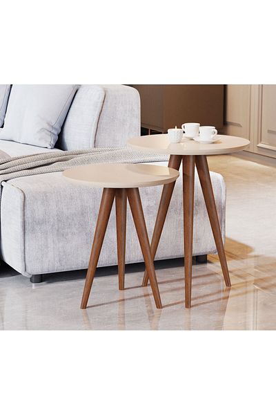 JB Moviecs Round Side Coffee Table Set for Living Room and Home, 2 Pieces, 45*40