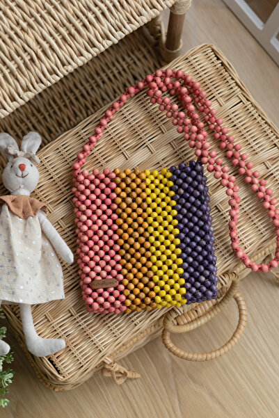 chipiques El Örgüsü Doğal Ahşap Boncuk İşlemeli 4 Renkli Omuz Çantası