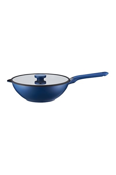 Ambition Tigaie wok cu capac 30cm, invelis Qualum Ceramic, Cobalt