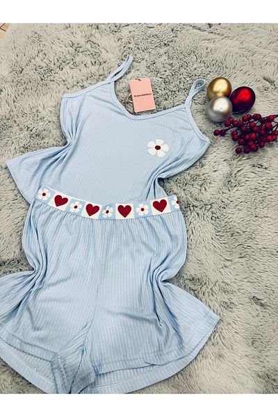 pijamaworld SET DE PIZAMA CU DETALII ELASTICE IN TALIE CU PANTALONI SCURT CU CUREA