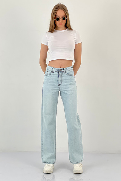 Miss Poem Blugi drepți pentru femei, cu picioare largi, pantaloni largi, albastru de gheață