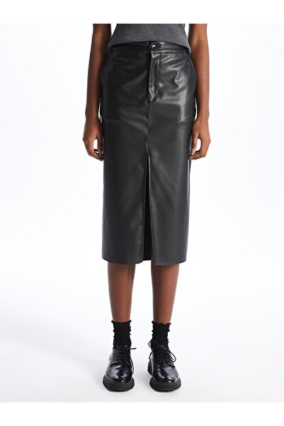 LC Waikiki Gerader Damenrock aus Leder mit schmaler Passform