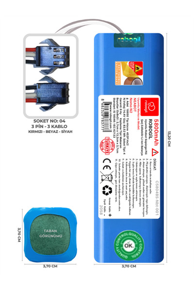 ROBOGİL Neabot Nomo N2 5800mah Pili Uyumlu Robot Süpürge Bataryası C5804bs-nb...