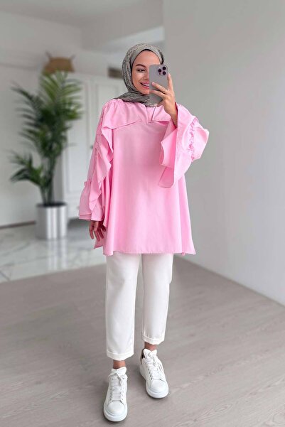 Ka Hijab Pink Hijab Shirt - Ruffle Detailed
