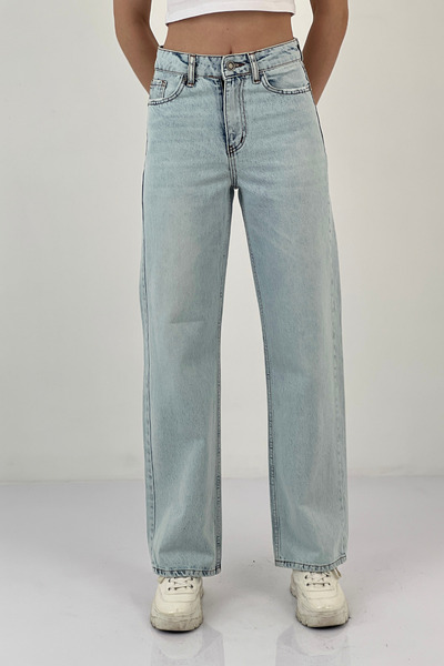 Miss Poem Blugi drepți pentru femei, cu picioare largi, pantaloni largi, albastru de gheață