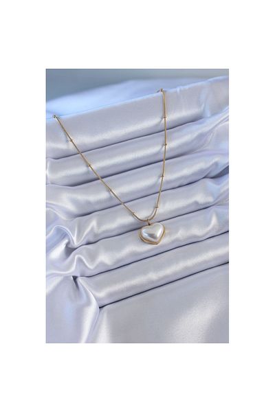 Skygo 316l Steel Gold Color Pearl Heart Model Minimal Ball Detail Women's Necklace - Tj-bko7615