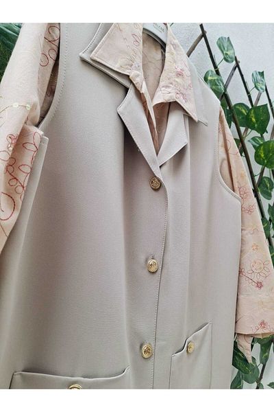 MODA Gold Button Hijab with Matching Pocket Detail Vest in Chickpea Color