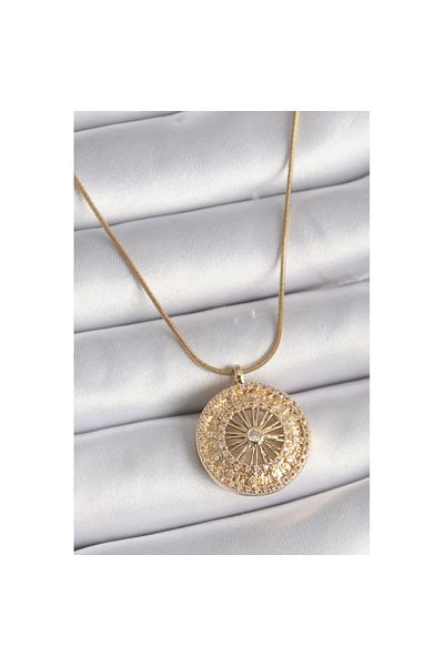 Skygo 316L Steel Gold Color Zircon Stone 12 Zodiac Sign Medallion Model Women's Necklace - Tj-Bko9542