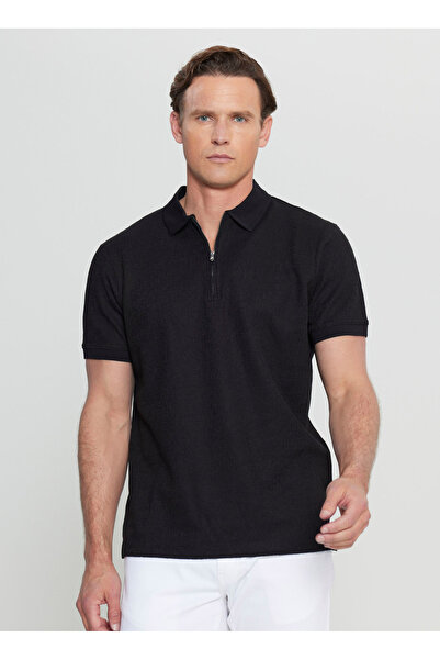 ALTINYILDIZ CLASSICS Altınyıldız Classics Ανδρικό μπλουζάκι με φερμουάρ Ζακάρ Μαύρο ACE091252339_SYH