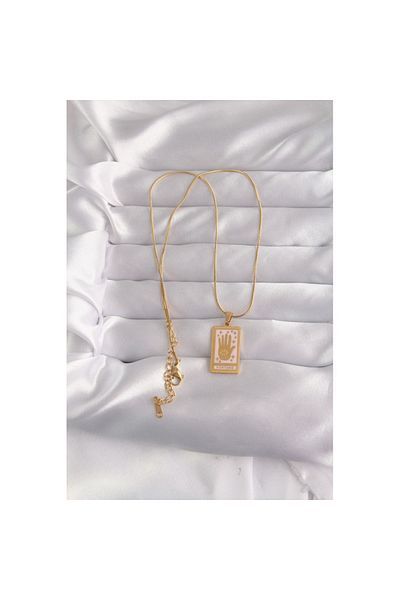 Skygo Gold Colored 316L Steel - Pink Enamel Tarot Necklace - Tj-Bko9031