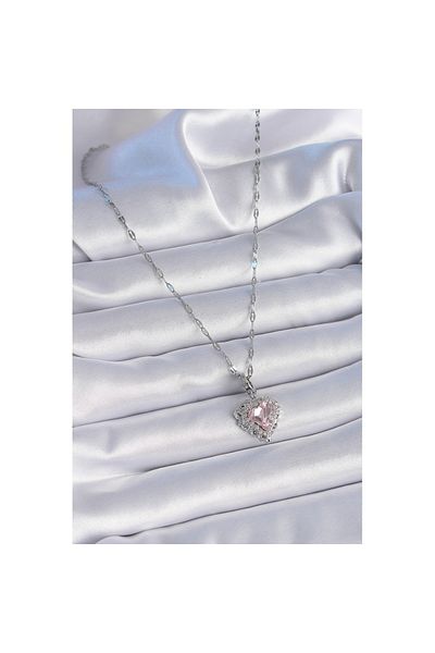 Skygo 316L Steel Chain Silver Color Zircon Stone Heart Model Women's Necklace - Tj-Bko9368