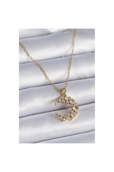 Skygo 316L Steel Chain Gold Color Zircon Stone Crescent Model Women's Necklace - Tj-Bko9354