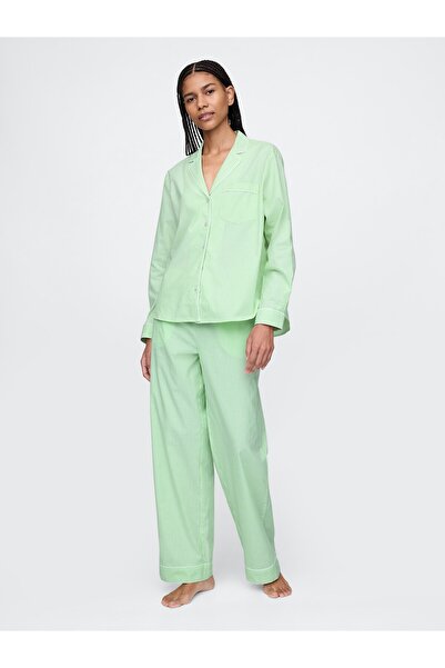 GAP Kadın Yeşil Poplin Pijama Gömlek