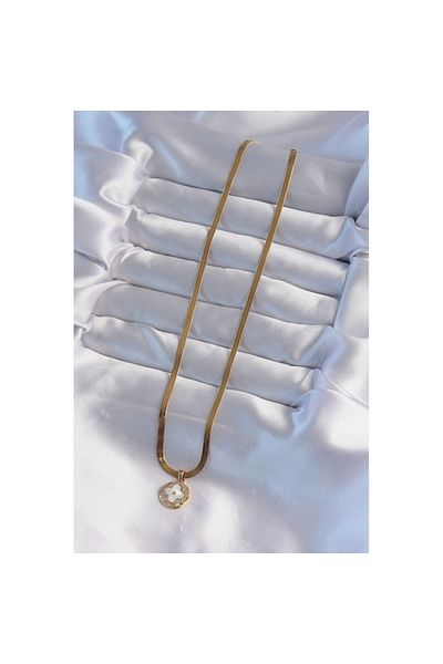 Skygo 316L Steel Italian Chain Gold Color Zircon Stone Pearlescent Clover Model Necklace - Tj-Bko8987