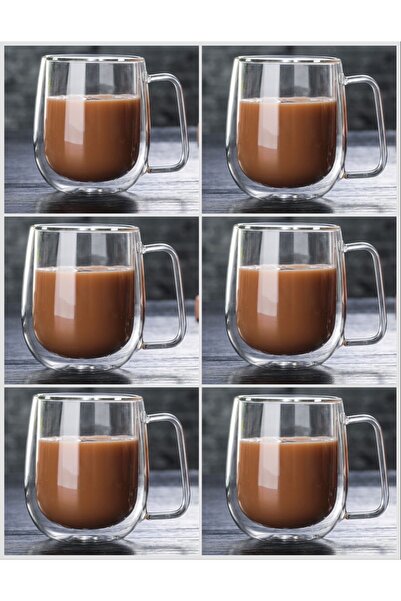 MİS KİTCHEN مجموعة 250 مل مكونة من 6 قطع - كوب شاي وقهوة مزدوج الجدار - كوب ز...