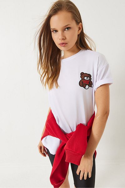 Bianco Lucci Tricou de bază cu broderie Teddy pentru damă 60284019