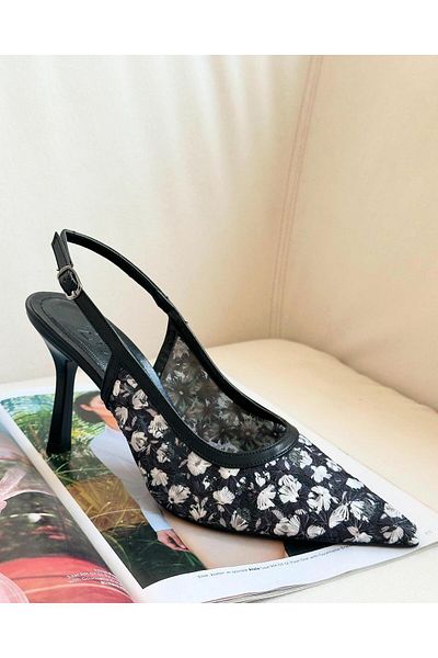 Zuum Pantofi cu toc de damă cu broderie florală Lista - negru