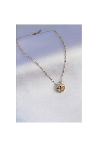 Skygo Gold Color 316L Steel Zircon Stone Opened Clover Model Women's Necklace - Tj-Bko7292