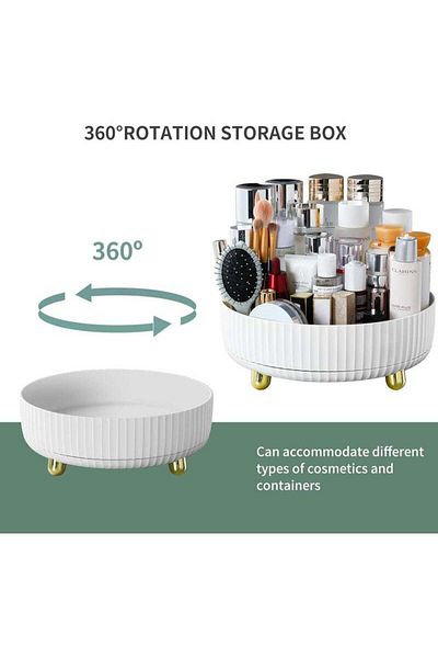COOYA Lazy Susan Turntable Organizer, 360°Rotating Makeup Organizer with Thickened Guardrail (White)